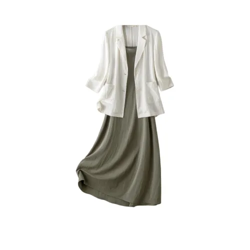 IHIMI Экрю + Льняной зеленый Женские Повседневные костюмы