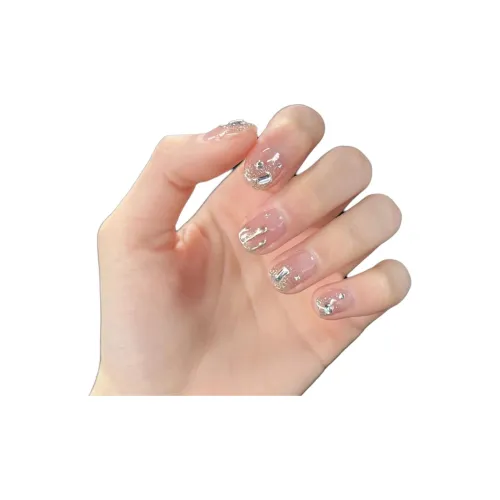 CAIYOUSHU Все Season Сверкающий страз Handcrafted False Nail Короткий Квадрат And Круглый Розовый Смузи Милый