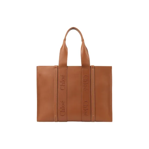 Chloe Woody Телячья кожа Тоут Сумка Сумка для покупок Сумка через плечо Сумка Большая Женская Карамель