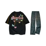 [Одежда Комплекты] Черный Футболка + Черные Тай-дай Повседневные Штаны