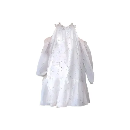 IQC Белое Женское Длинное Платье с Рукавами