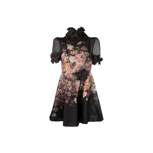 Zimmermann Черное Женское Короткое Платье с Рукавами