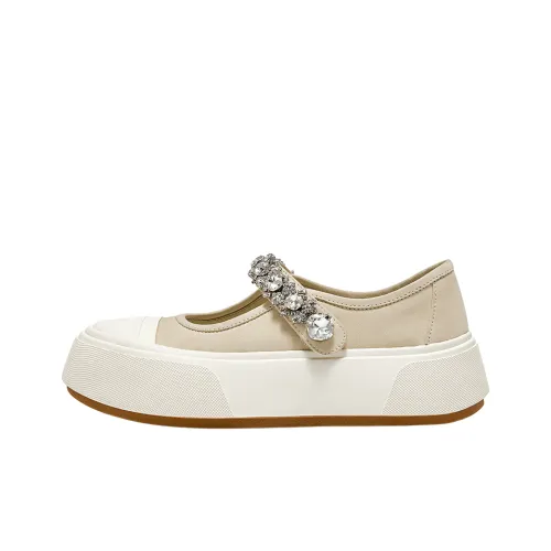 LOMOQUEEN Плоская подошва Туфли Мэри Джейн Женские Овсяный