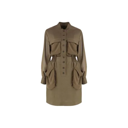 PINKO Длинное платье с длинными рукавами женское оливково-зеленый