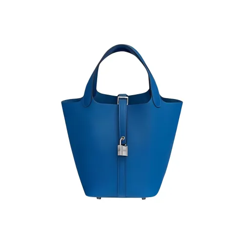 HERMES Picotin Lock Maurice Bullock Кожа Корзина Сумка Ведрообразная Сумка Женская Сумка 71 BLEU Франция Французский Синий