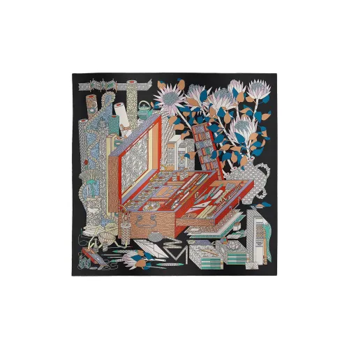 HERMES Шелковые шарфы Женские Черный Красный Многоцветный