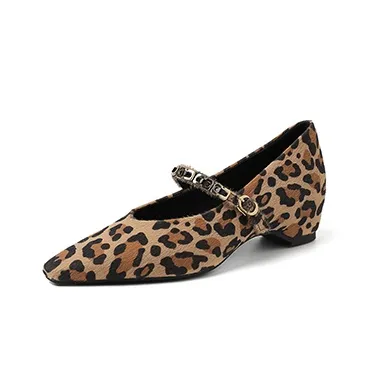 Gredio Грубый каблук Туфли Мэри Джейн Женские Леопардовый принт