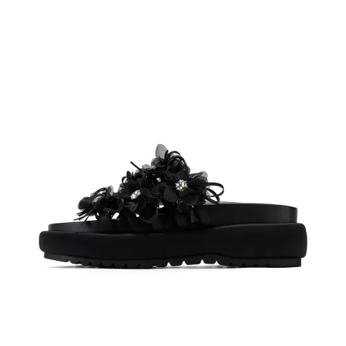 GG CC Slip-resistant Abrasion-resistant Platform Slide Slippers Women's Black GG CC Противоскользящие Устойчивые к истиранию Платформа Слайд Тапочки Женские Черные