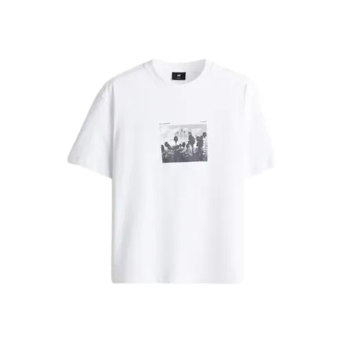 H&M Белый/Черный Мужские T-рубашки