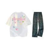 [Одежда Комплекты] Белая футболка + Черные тай-дай повседневные штаны