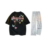 [Одежда Комплекты] Черный Футболка + Белые Тай-дай Повседневные Штаны