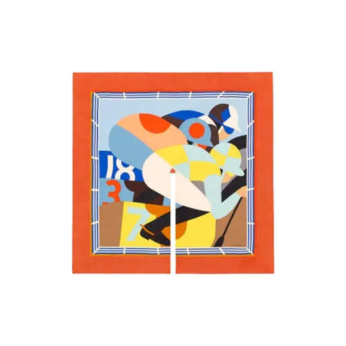 HERMES Шелк Палантины Женские Небесно-голубой Ярко-желтый Вермильон