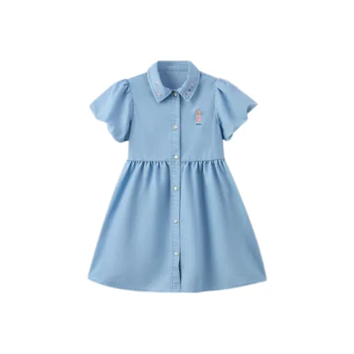 PAW IN PAW Cartoon Bear Отложной воротник Платье Джинсовый синий Дети Возраст 3-7 лет