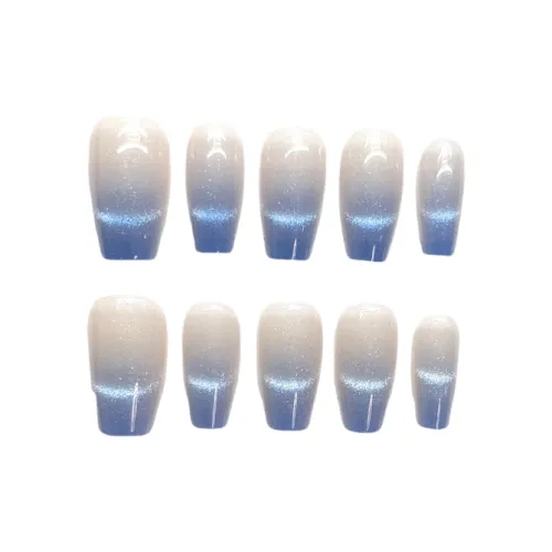 Gentle Welcome Французский Съемный Световая Терапия False Nail Короткий Темно-синий Градиентный Кошачий глаз