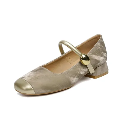 City Camel Грубый каблук Туфли Мэри Джейн Женские Шампанское