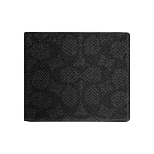 COACH Подпись Покрытый холст Кошелек Мини Мужской Черный Серый