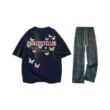 [Одежда Комплекты] Темно-синий футболка + черные повседневные штаны тай-дай