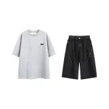 Фотиния Серый Короткий Рукав Рубашка + Черные Шорты