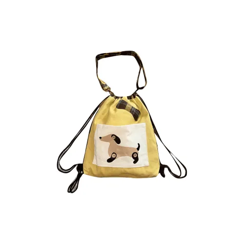 ELF SACK Холст Рюкзак Женский Светло-Желтый Клетка Пэчворк