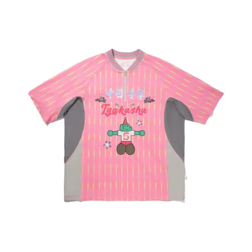 LINING x TAKASHA LIANMINGKUAN T-рубашка унисекс розово-фиолетовая с полосками и полным принтом