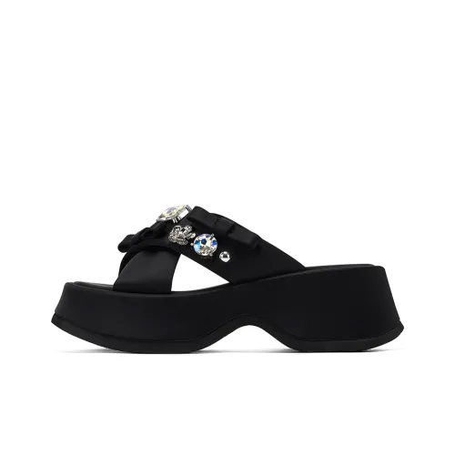 GG CC Противоскользящие Стразы Верхняя одежда Слипоны Женские Черный