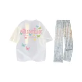 [Одежда Комплекты] Белая футболка + Белые тай-дай повседневные штаны