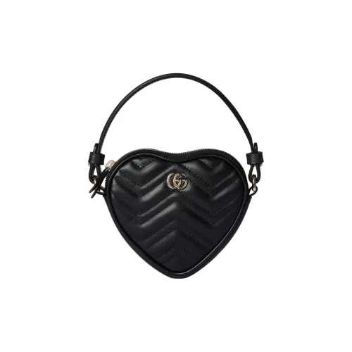 GUCCI GG Marmont Кожа Сердце-Формированная Сумка Сумка на Одно Плечо Мини Женская Черная