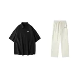 Чёрная рубашка + штаны цвета экрю