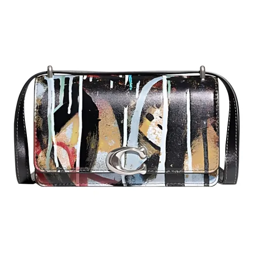 COACH Мята+SERF Коллаборация Bandit Коровья кожа Сумка через плечо Маленькая Женская Граффити Черный