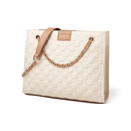 AOKANG Коровья кожа Тоут с узором "Ромб" Сумка с цепочкой Через плечо Подмышечный Плечевой ремень Обычный Женский Экрю Слоновая серый