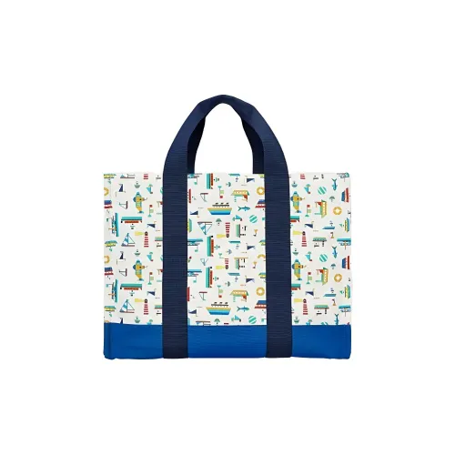 HERMES Petit Chalutier Canvas Tote Bag Shopping Bag Small Women's Blue Dark Blue White