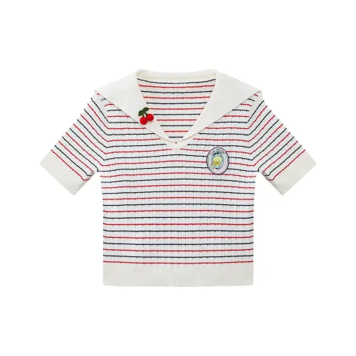 B.Duck Белый Черный Красный Полосы Женские Футболки