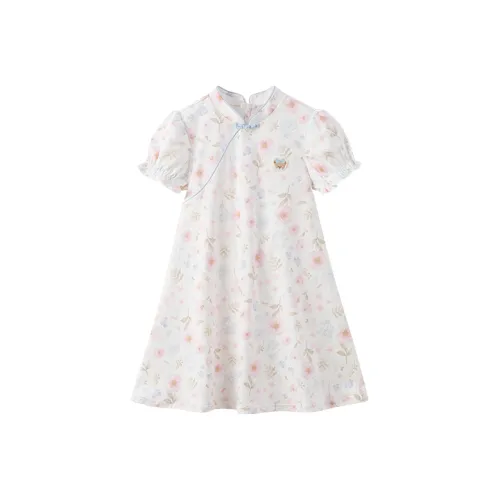 PAW IN PAW Cartoon Bear Китайский стиль Марля Dress Collection Короткий рукав Платье SS25 Смешанный цвет