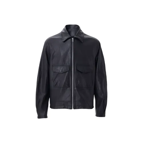 SEE ALSO Silhouette Винтаж 3D эффект Cut Натуральная кожа Куртка Осенний Зимний Унисекс Черный