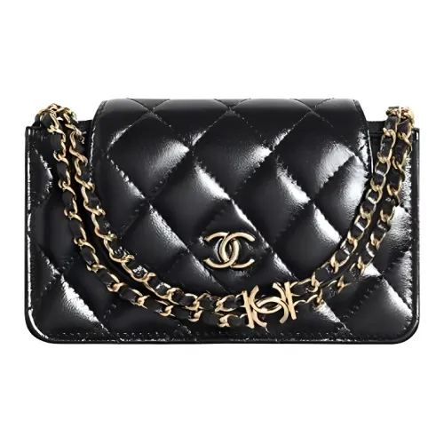 CHANEL 23P SS Овчина Сумка через плечо Сумка Мини Женская Черная