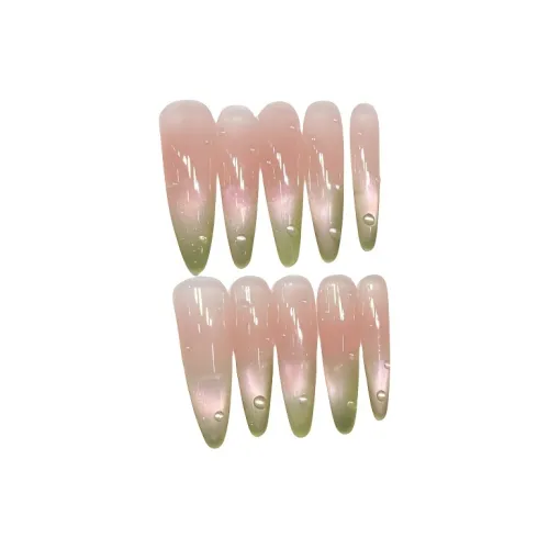 JIXUAN Babocado Кошачий глаз Минималистский стиль Зеленый Мягкий Румяна Handcrafted False Nail Длинный Телесный Градиентный Coquette