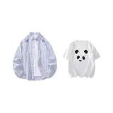 Синий Белый Полосы + Белая Футболка