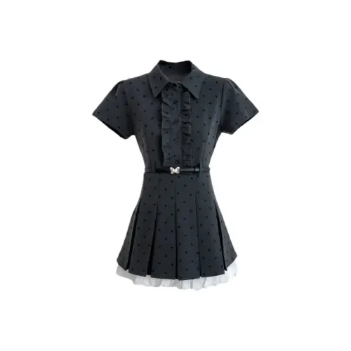 CHARM GLOW Короткий рукав Платье Женское Черное