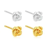 Золото + Серебро Розовые Серьги-гвоздики (Две пары)