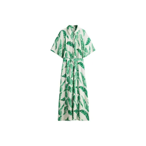 H&M Белый/Зеленый Женские Платья с Короткими Рукавами
