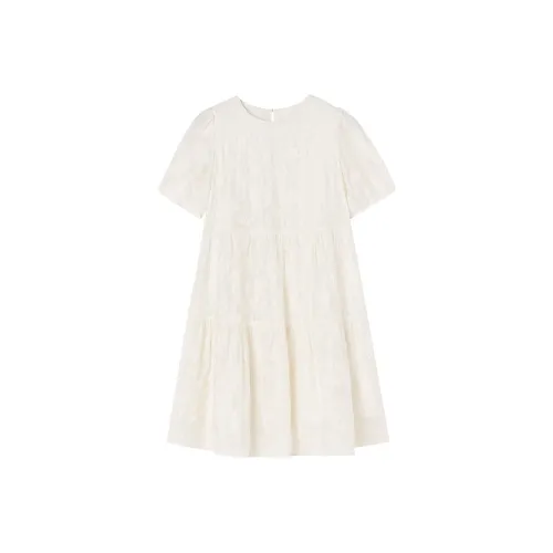 XIANGYING Короткий рукав Платье Женское Экрю