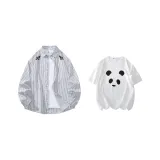 Чёрный Белый Полосы + Белая Футболка