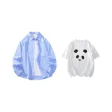 Светло-синяя полосатая футболка + белая футболка