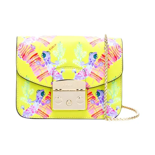 Furla Metropolis Collection Натуральная кожа Маленькая квадратная сумка Сумка через плечо Мини Женская Желтая