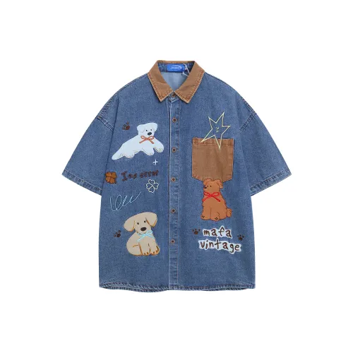 WAYHWEI Летняя рубашка унисекс джинсовый синий