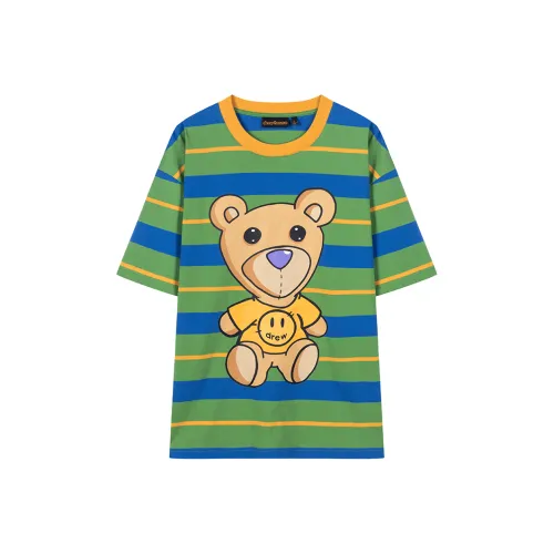 Drew House SS25 Зеленый синий Полосы Унисекс Рубашка с коротким рукавом