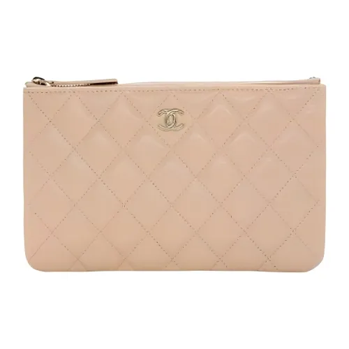 CHANEL Рельефная Телячья Кожа Держатель для Карт Клатч Кошелек Женский Бежевый