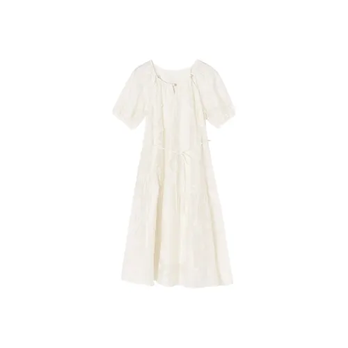 XIANGYING Короткий рукав Платье Женское Экрю