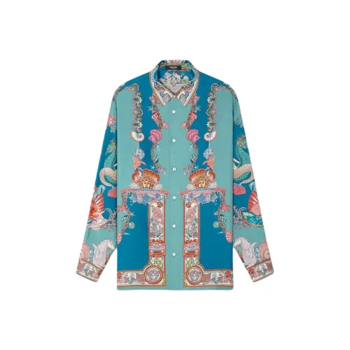VERSACE Коралловый THEATRE Рубашка Мужская Синяя Зеленая
