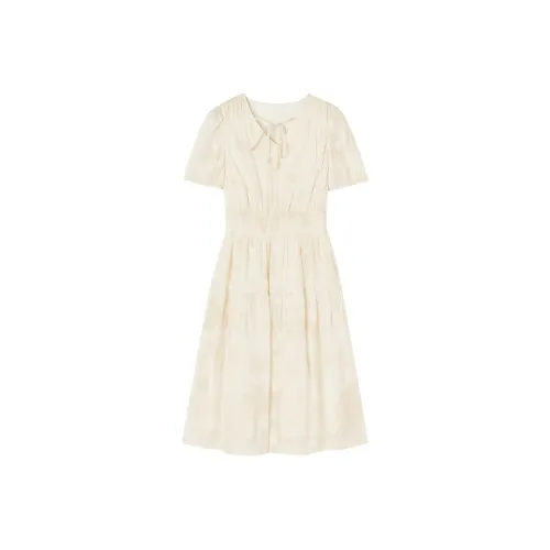 XIANGYING Короткое платье с короткими рукавами женское цвет экрю